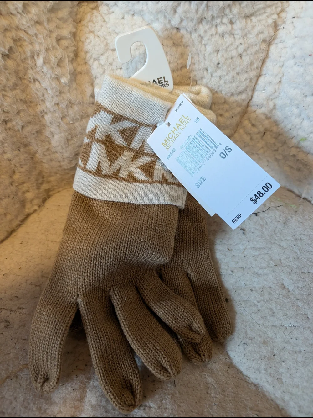 Michael Kors Knit Logo Gloves in Taupe and Cream
